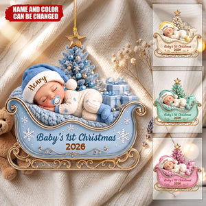 Custom First Christmas Acrylic Ornament - Personalized Christmas Baby Shower, Gender Reveal Gifts