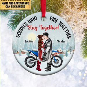 Ride Together - Stay Together, Personalized Motorcross Couple Ceramic Ornament