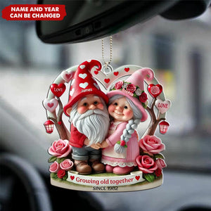 Dwarf 3D Effect Old Couple Valentine's Day Gift, Personalized Acrylic Car Ornament