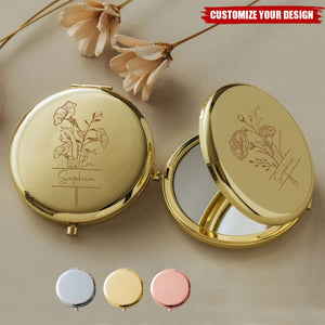 Personalized Pocket Mirror - Custom Birth Flower Name Gift