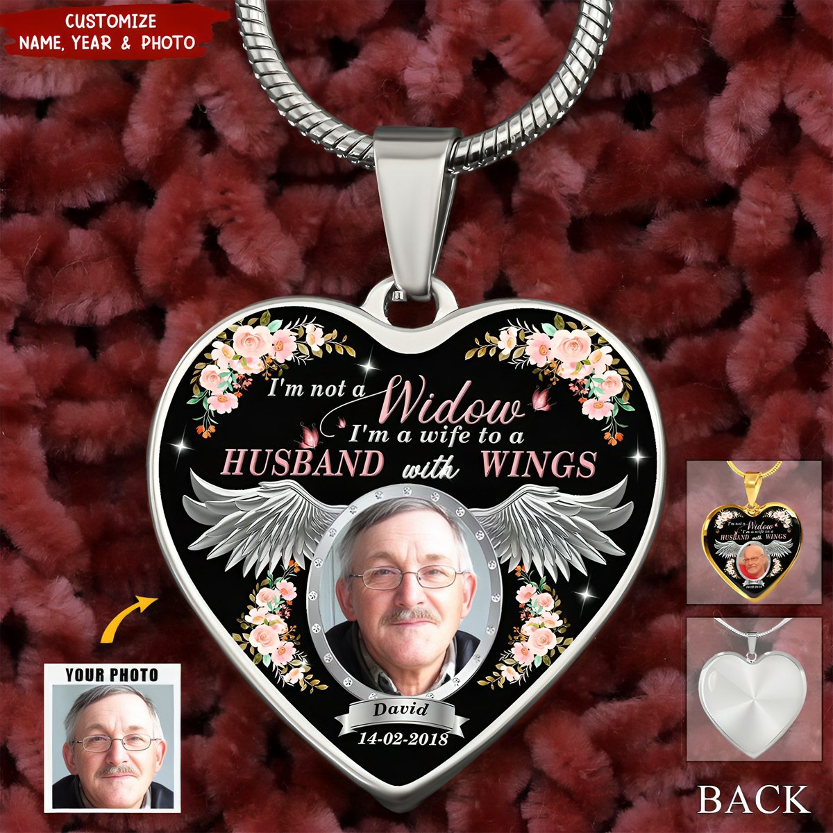 I'm Not A Widow Personalized Name Heart Necklace