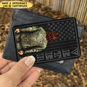 Stars And Stripes Veteran - Personalized Stainless Steel Wallet Card, Army Gift, Veteran Gift