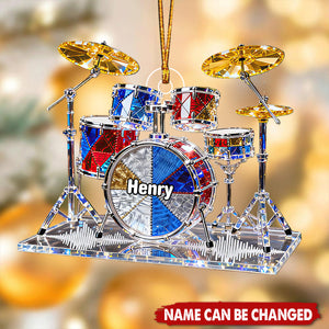 Custom Name Drum Christmas Ornament, Gift For Music Lover, Drummer Acrylic Ornament