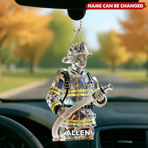 Custom Firefighter Crystal Light Effect Car Hanging Ornaments, Career Decor