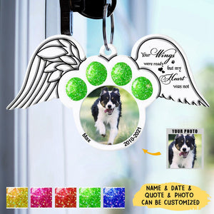 Custom Memorial Dog Cat Wings Photo Aluminum Keychain, Memorial Gift Idea For Pet Lovers