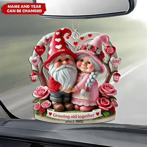 Dwarf 3D Effect Old Couple Valentine's Day Gift, Personalized Acrylic Car Ornament