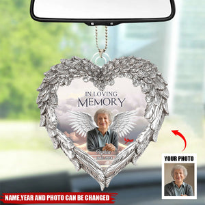 Memorial Upload Photo Wings, In Loving Memory In Heaven Personalized Car Ornament