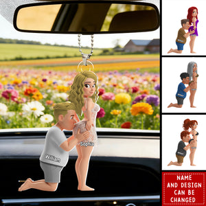 Sweet Kiss Couple - Personalized Car Hanger, Gift for Couple
