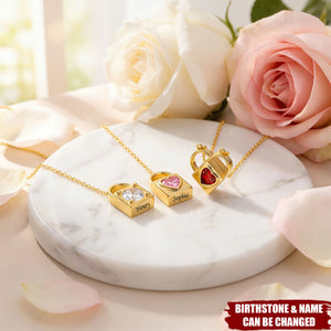 Personalized Love Lock Heart Birthstone Locket Necklace with Name - Birthday Anniversary Gift for Women