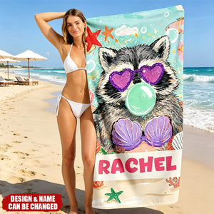 Personalized Raccoon Goose Summer Vibes Quick Dry Beach Towel - Outdoor Beach Party Essential Birthday Gift for Best Friend Mom Sister