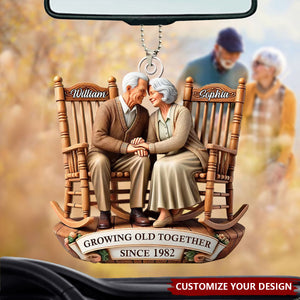 Old Couple Sitting On Rocking Chairs Together - Personalized Acrylic Ornament