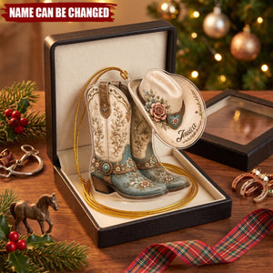 Cowgirl Boot & Western Hat - Personalized Acrylic Custom Shape Ornament