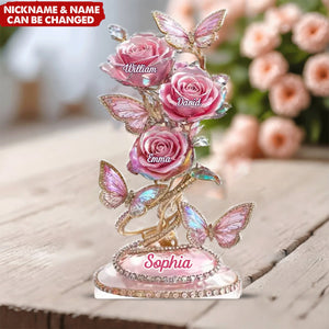 Each Rose Holds A Piece Of Your Heart - Family Personalized Custom Acrylic Plaque Custom Shape