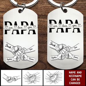 Dad Grandpa We Love You Fist Bump - Personalized Stainless Steel Keychain