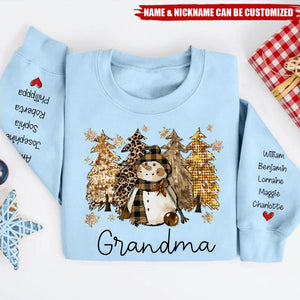 Grandma Snowman Christmas Tree With Grandkids - Personalized Sweatshirt