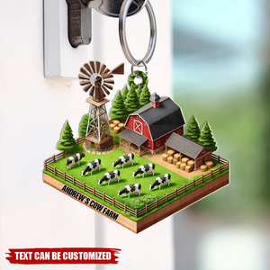 Dreamy Cow Farmhouse Personalized Keychain, Gift For Cow Lover