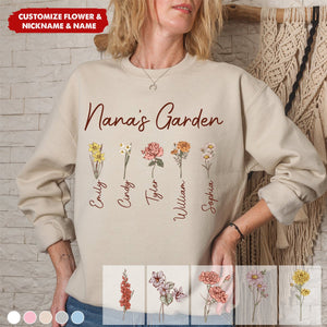 Love Grows Here - Custom Birthflower Grandma's Garden Sweatshirt - Gift for Nana, Mom