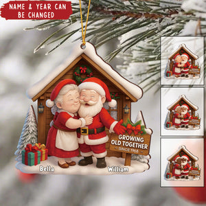Growing Old Together, Santa And Mrs. Claus Ornament, Custom Wood Ornament