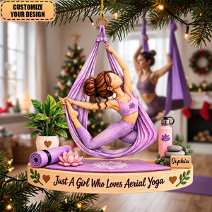 Personalized Aerial Yoga Ornament – Custom-Named Christmas Tree Decoration