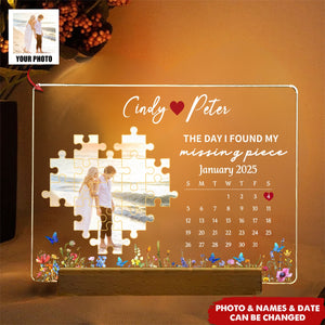 The Day I Found My Missing Piece Personalized Acrylic LED Night Light, Valentine's Day Gifts