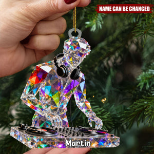 Turntablist Custom Name Stained Glass Effect Acrylic Christmas Ornament, Gift For DJ, Music Ornament