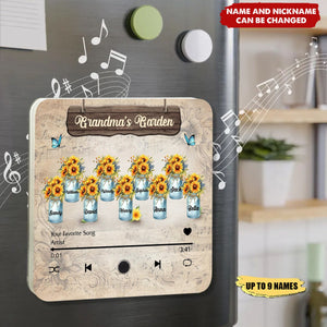 Personalized Grandma's Garden Sunflower Music Fridge Magnet