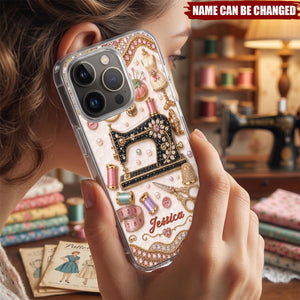 Vintage Sewing Machine, Personalized Clear Phone Case, Gift For Sewing Lovers