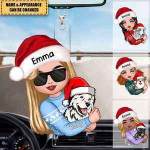 Dog Mom Hugging Dog Personalized Acrylic Car Ornament