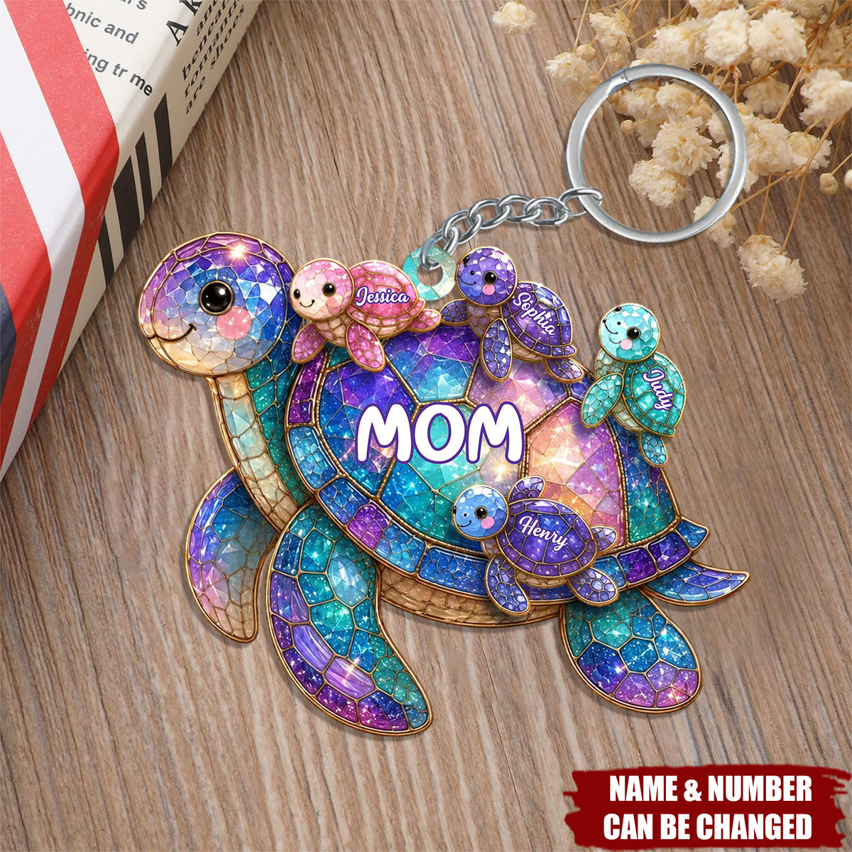 Happy Together Forever Mama Turtle Family - Personalized Acrylic Keychain