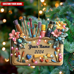 Personalized Painting Artist Christmas Ornament, Christmas Tree Brushes Painter Acrylic Ornament, Gift For Painter