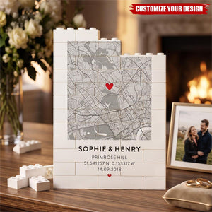 Where It All Began Map Custom Coordinates Block - Personalized Building Blocks, Couple Anniversary Location Gift
