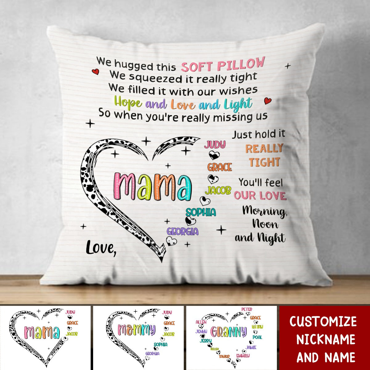 Grandma Love Heart Hug This Pillow - Personalized Pillow