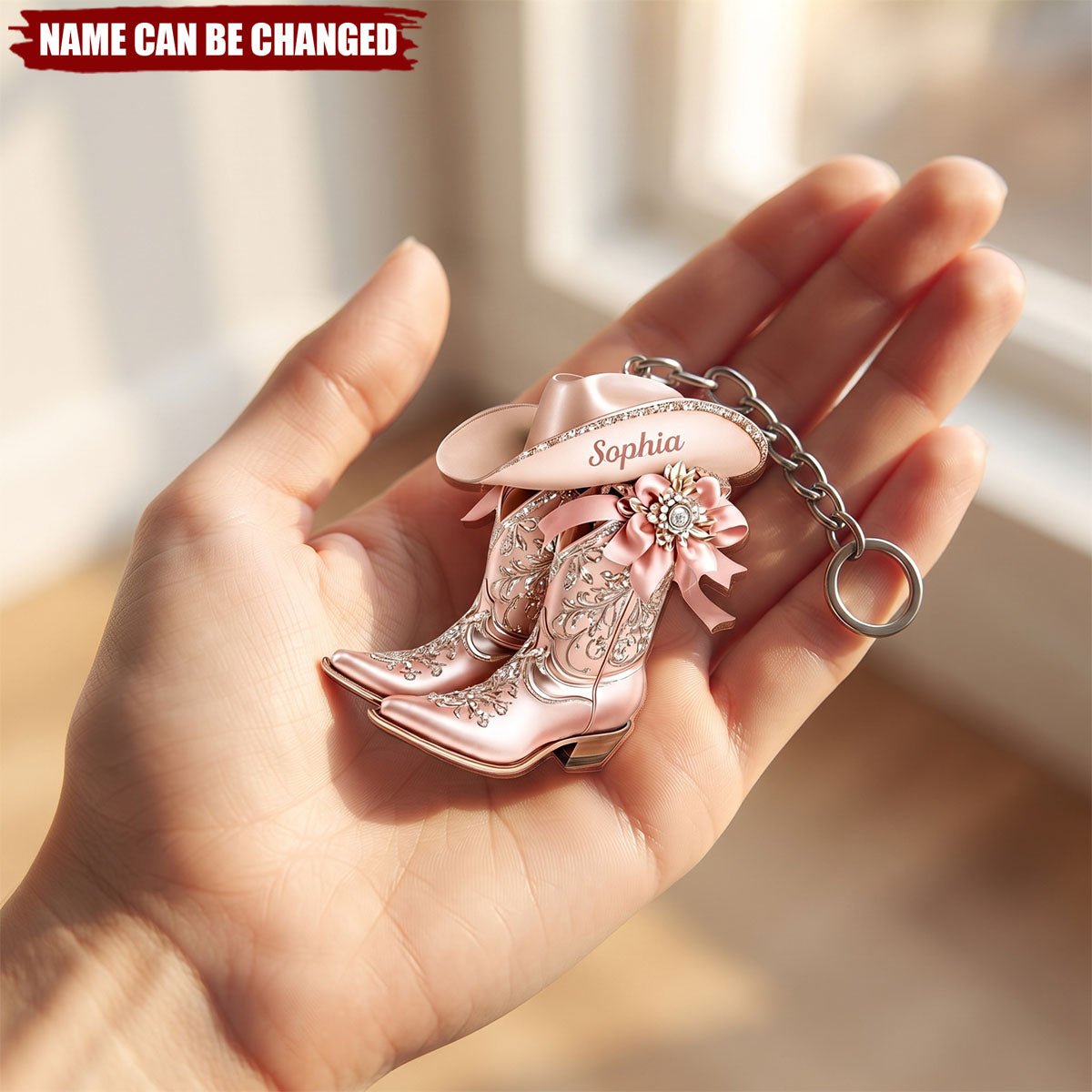 Personalized Cowgirl Boot Ornament, Custom Western Christmas Acrylic Keychain