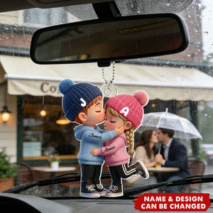 Kissing Couple Car Charm in Soft Colors - Personalized Acrylic Car Ornament