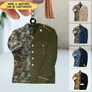 Military Camouflage and Dress Blues Uniform Personalized Acrylic Keychain For Military Veteran