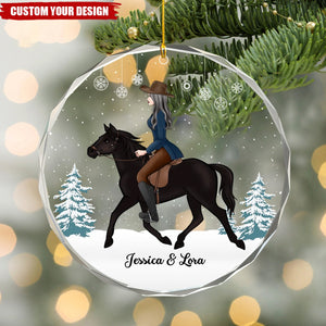 Girl Riding Horse - Personalized Glass Ornament
