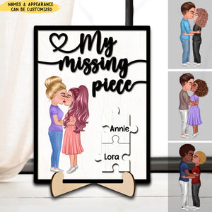 My Missing Piece - Personalized 2-Layered Wooden Plaque With Stand, Valentine's Day Gift For Couple