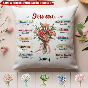 Birth Flower You Are Bible Personalized Pillow