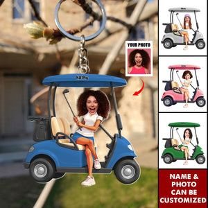 Custom Photo Lady Golfer Personalized Keychain