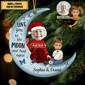 I love you to the Moon and back again Funny Upload Photo Grandma Grandkids Personalized Ornament