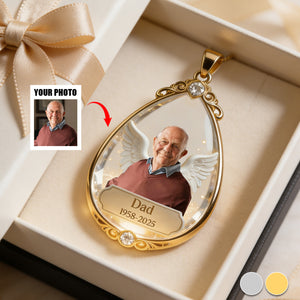 Sympathy Tear-Drop Gift - Personalized Memorial Shaped Metal Pendant Necklace