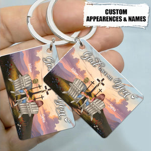 Cross God Gave Me You Couple Sitting Personalized Keychain, Anniversary Gift For Him, Her