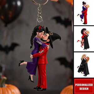 Halloween and Autumn Decor Featuring a Kissing Couple – Personalized Keychain