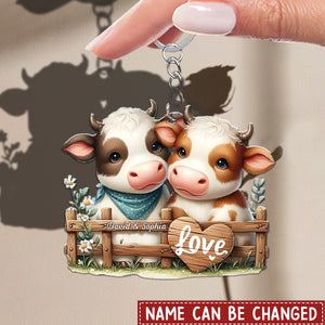 Charming Double Cow Hug Personalized Hanging Shaped Keychain