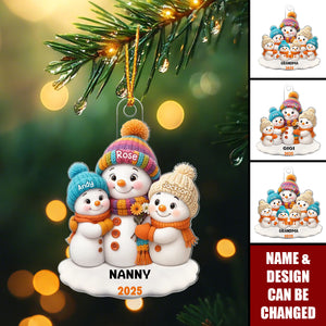 Snowman Grandma and Grandkids Personalized Acrylic Ornament