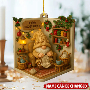 Crochet Corner With A Crafting Dwarf, Custom Shaped Wood Ornament