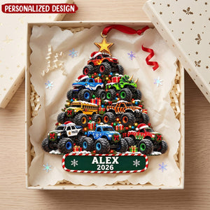 Personalized Monster Truck Acrylic Ornament, Custom Name Christmas Ornament