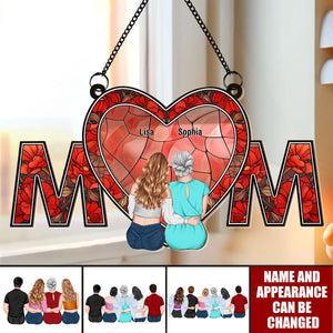 We Love You Mom New Version - Personalized Window Hanging Suncatcher Ornament