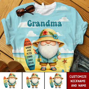 Surfboard Summer Dwarf With Grandkids Name Personalized 3D T-shirt