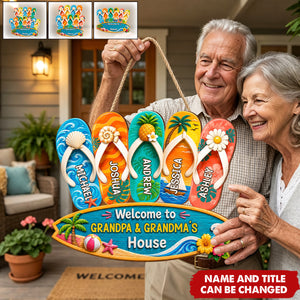 Welcome To Grandma & Grandpa's House - Personalized Wood Sign